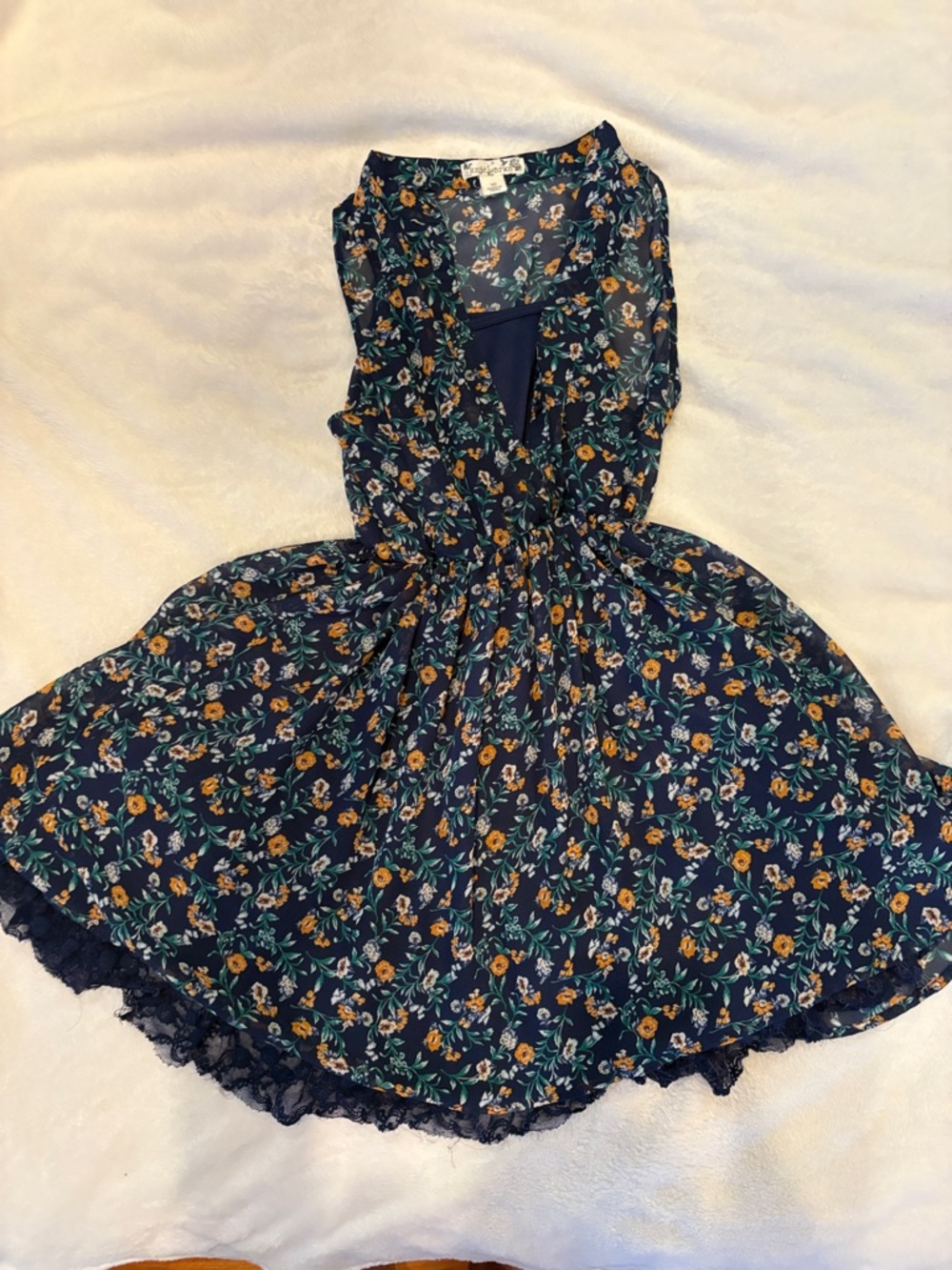 Knitworks Navy Floral Dress with Lace Hem